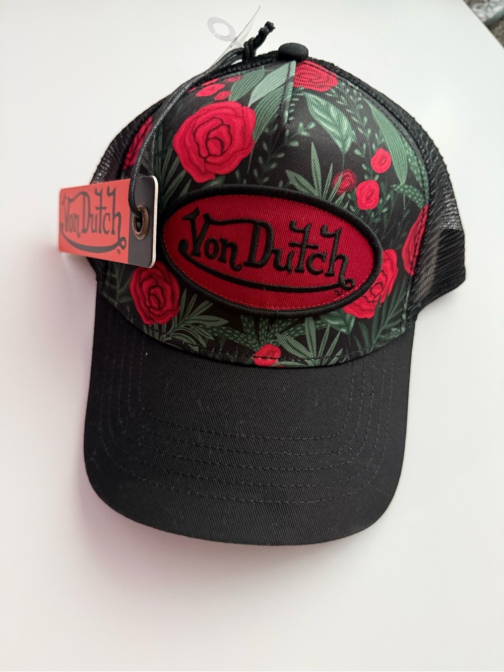 Von Dutch Black Trucker Cap with Red Rose Print - Picture 3 of 5
